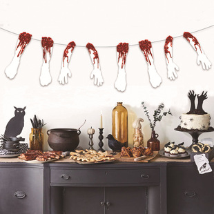Halloween Horror Arrangement Set Knife String Broken Hand and Foot Decorative Theme Party Horror Stimulation Flag Pull Props