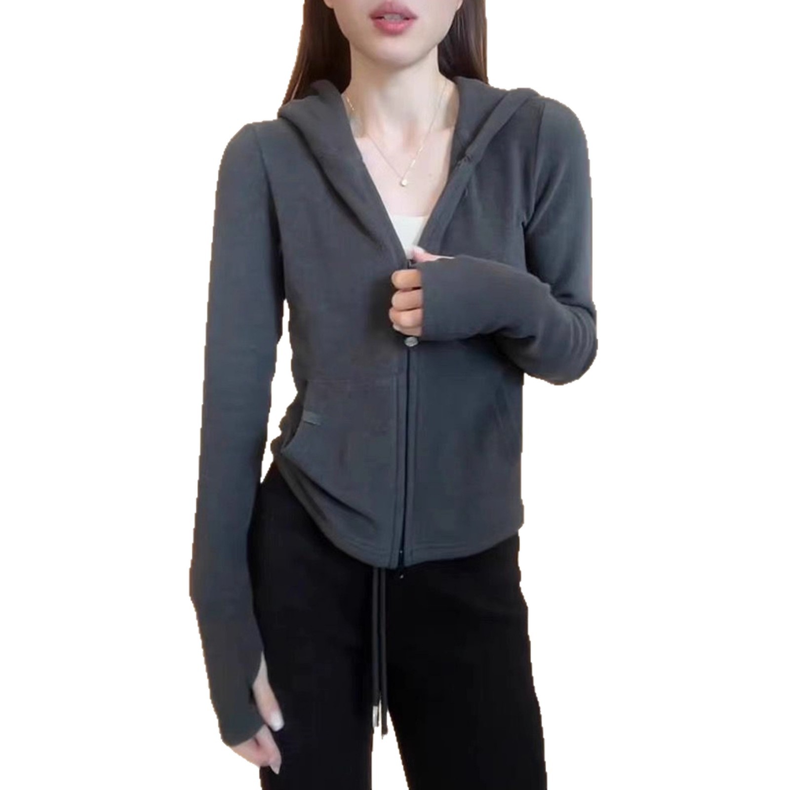 ng2510292 Ng2510292 European-style Design Zip-up Hooded Sweatshirt For Women, Autumn/winter 2025 New Slim-fit Versatile Jacket, Double-sided_ecoleips.com