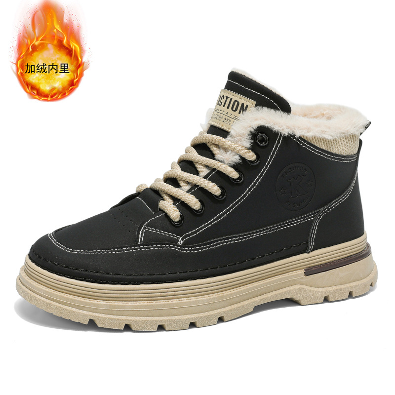 Men's Winter Fleece-Lined Martin Boots, Trendy Versatile High-Top Work Shoes, Thickened Warm Cotton Shoes, Thick-Soled C_vogvips.com