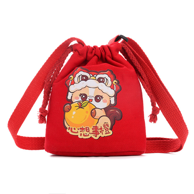 2026 Año Nuevo Festival de Primavera bolsas de niños extranjeras cuerda de dibujo lindo bebé bolsa de cambio festiva mini niños sobre rojo de Año Nuevo