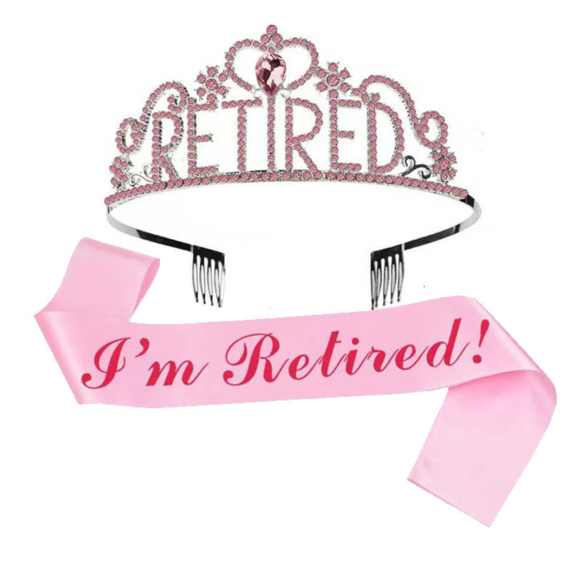 Conjunto de tirantes de corona de fiesta de graduación europea y americana Letras RETIRED Corona de diamantes Tocado de fiesta de jubilación al por mayor