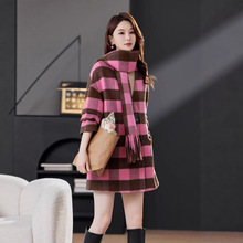 2025新款高货尾单粉格子双面羊毛呢大衣女气质小个子加厚羊绒外套
