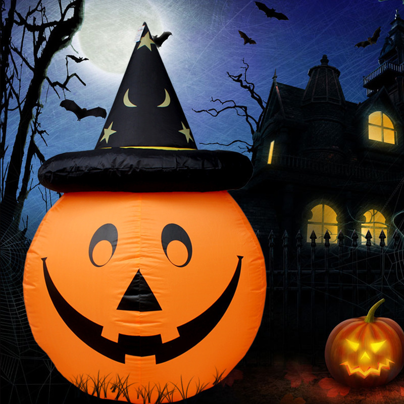 在庫ありハロウィンインフレータブルエアモデル LED ライトカボチャウィザードハットインフレータブル装飾屋外中庭ホリデーデコレーション|undefined