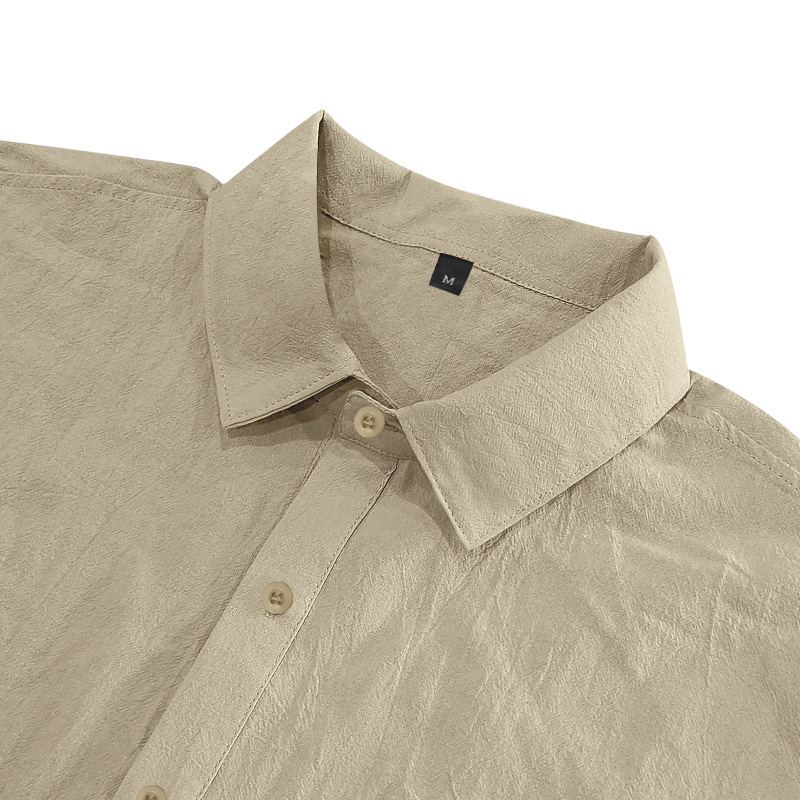 Summer Men's Linen Shirt Casual Loose Collar Short Sleeve Solid Color Pocket T-Shirt_viptrois.com