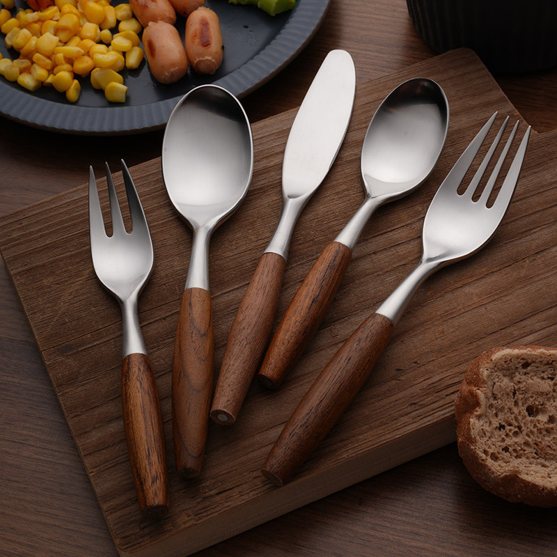 Japanese-Style 304 Stainless Steel Western-Style Knife and Fork with Rosewood Handle, High-End Spoon and Fork, Vintage Steak Knife and Fork