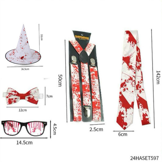 Suministros para disfraces de disfraces de Halloween: calcetines de sangre, guantes de sangre, delantal de sangre, cuchillo de sangre, pancarta de cuerdas, decoración colgante.