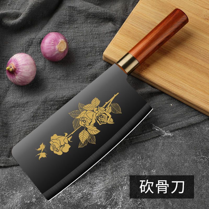 Kit de cuchillos de acero negro, conjunto completo de utensilios de cocina de acero inoxidable, cortador de verduras, cortador de huesos