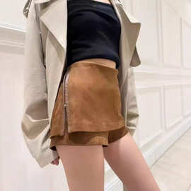 RA  正确版 美式复古辣妹棕色侧拉链两穿mini裤裙