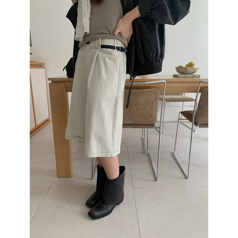 【Clearance Sale】Deconstructed Aesthetic Patchwork Belted Shorts for Women, Versatile Loose Slimming Wide-Leg Casual Pants