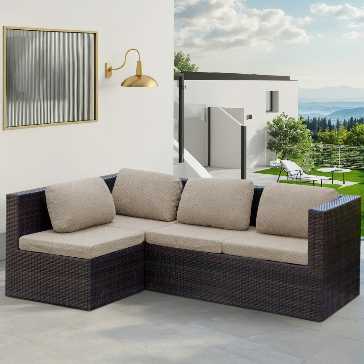 Transfronterizos T-shaped al aire libre impermeable estriado sofá elástico cojín cubierta todo incluido sofá general sofá en stock