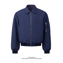 藏青色美式飞行员夹克外套男秋季流行穿搭cleanfit短款翻领棒球服