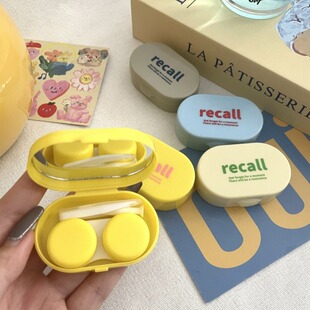 Ins Style Contact Lens Box with Mirror, Letter Contrasting Color Contact Lens Box, Cute, Simple and Portable Companion Care Box