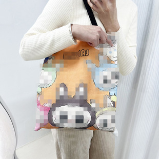 Canvas Bag Cartoon Cute Large Capacity Handbag Personalized Trendy Shoulder Bag Double-Sided Printing Pull-Out Bag