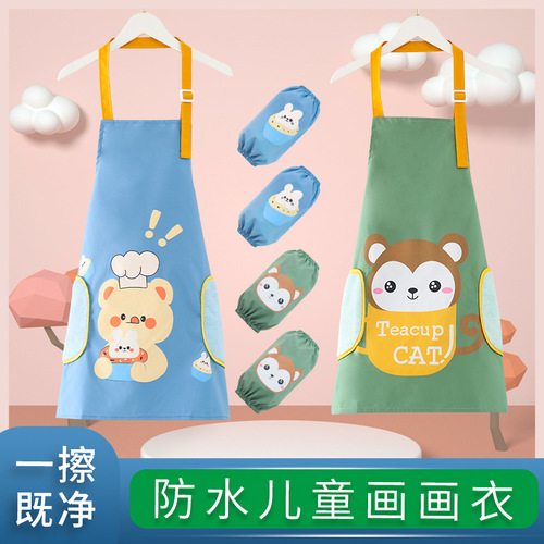 Children's Waterproof and Stain-Proof Washable Painting Apron for Boys and Girls, Kindergarten Baby Painting Clothes, Reversible Cover-up Shirt