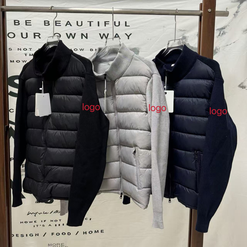 Autumn and Winter m Brand Badge Patchwork Knit Lightweight Cotton Jacket for Men with Stand Collar, Small Logo, Casual, Versatile, Warm Jacket