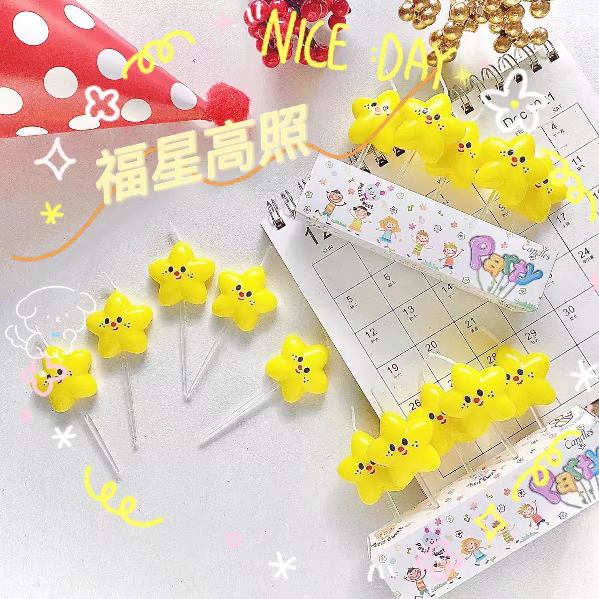 Candada de estrella de cinco puntas, decoración de pastel, fiesta de vacaciones para niños, complemento de vela, estrella de cinco puntas, cara sonriente, vela de cumpleaños