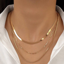 欧美跨境饰品时尚复古百搭高级感多层叠戴项链小众金属配饰女批发