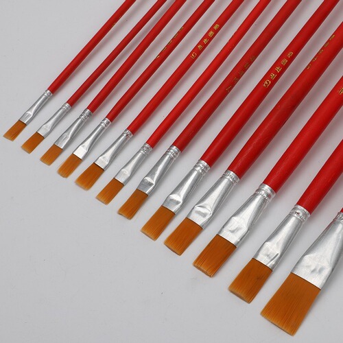 Factory wholesale nylon hair red rod oil painting brush watercolor and acrylic painting brush 1-12 size industrial brush brush