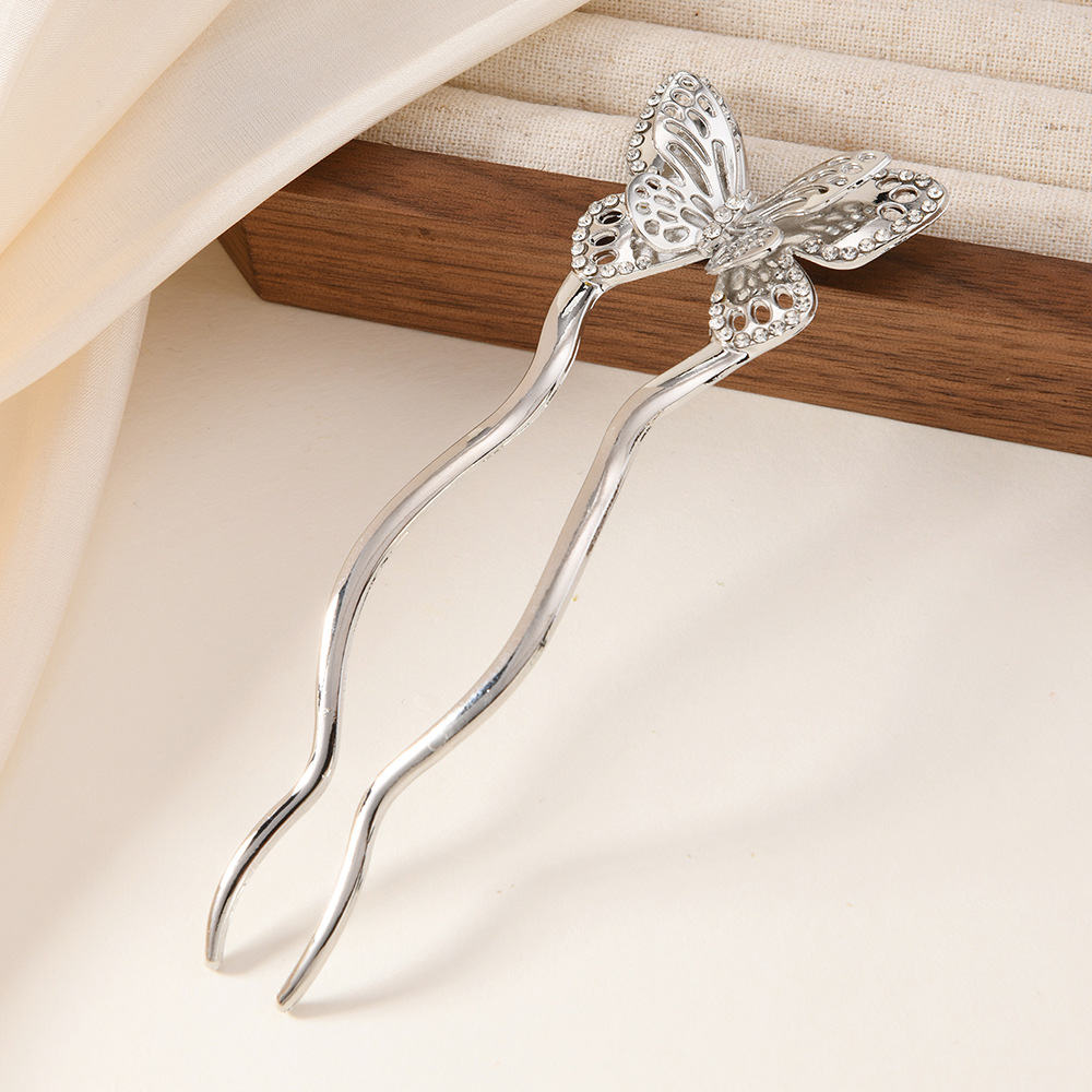 2025 nueva horquilla en forma de U, accesorios para el cabello, accesorios para el cabello, horquilla de mariposa con incrustaciones de diamantes, artefactos para el cabello, horquilla, tocado de sentido avanzado, mujer