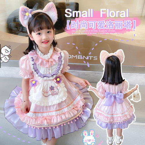 2024 summer new girls dress Korean version Lina Belle short-sleeved Lolita princess dress performance costume embroidered