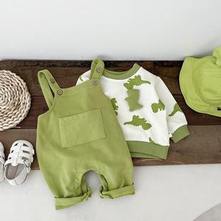 Baby Clothes Spring and Autum Overalls Baby Cartoon Pullover Casual Sweatshirt Two-Piece Green Dinosaur Suit