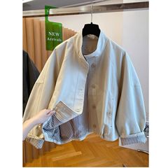 韩系立领撞色工装外套女秋季新款港风休闲流行夹克上衣