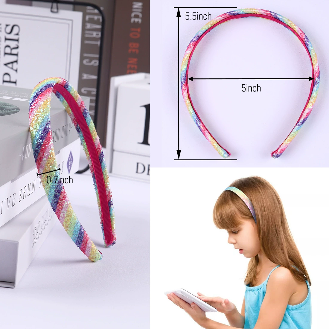 Rainbow headband, children's hair accessory, city style, Amazon, gradient