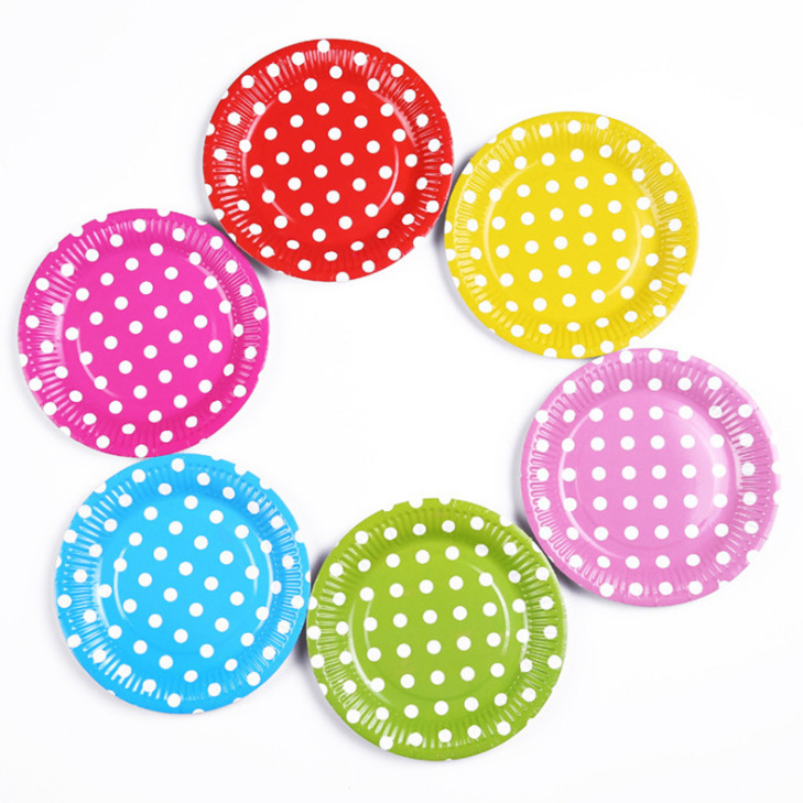 Birthday Party Polka Dot Color Paper Plate Disposable 7 Inch 9 Inch Barbecue Paper Plate Party Party Paper Plate