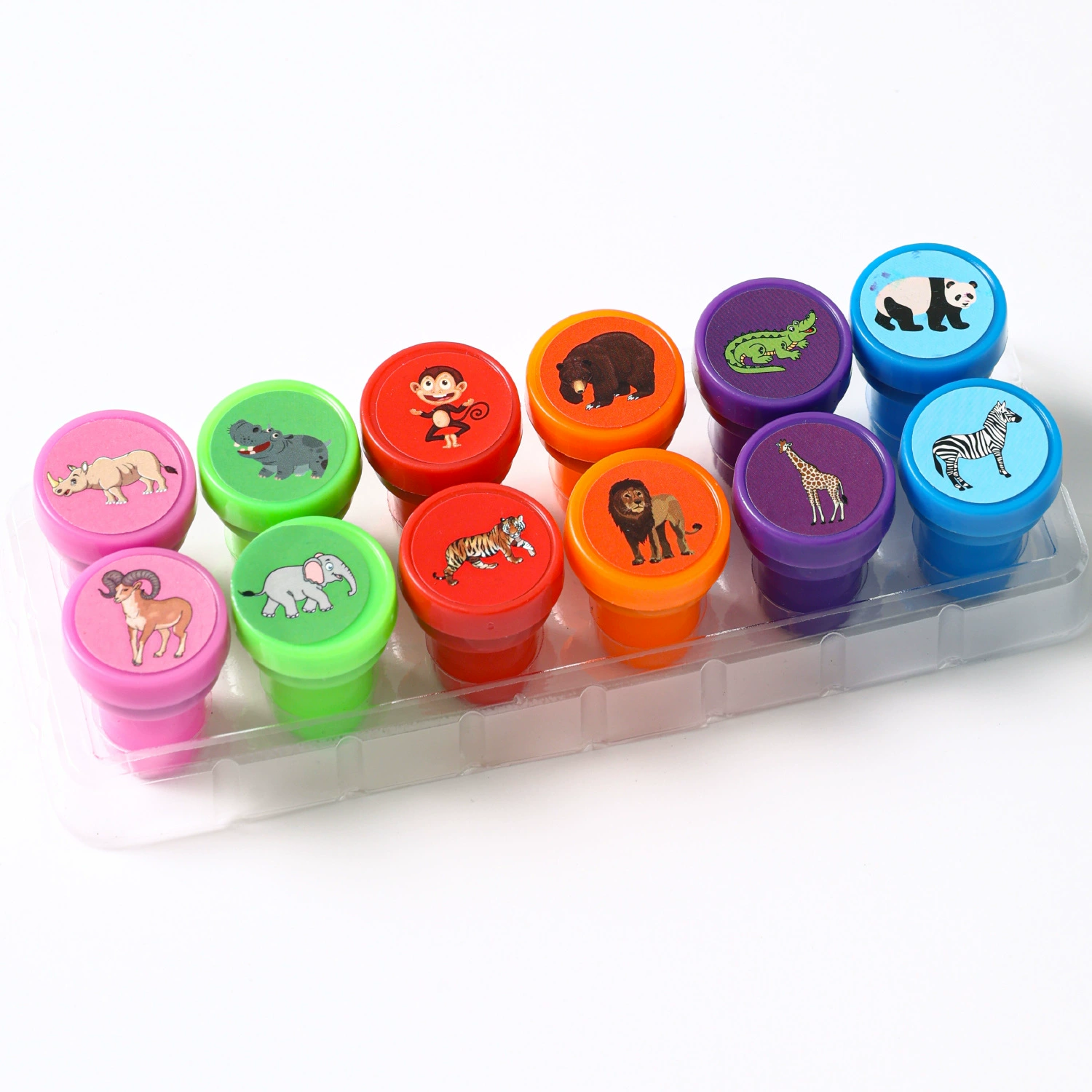 Новый набор из 12 детских штампов с животными, милые мультяшные игрушки, оптовые чернильные подушки, креативные штампы для дневника.