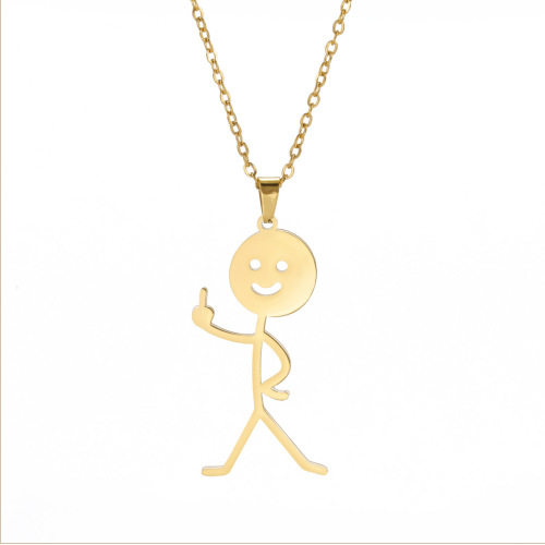 Foreign trade cartoon personalized titanium steel smooth cut akimbo middle finger villain pendant 304 material stainless steel necklace