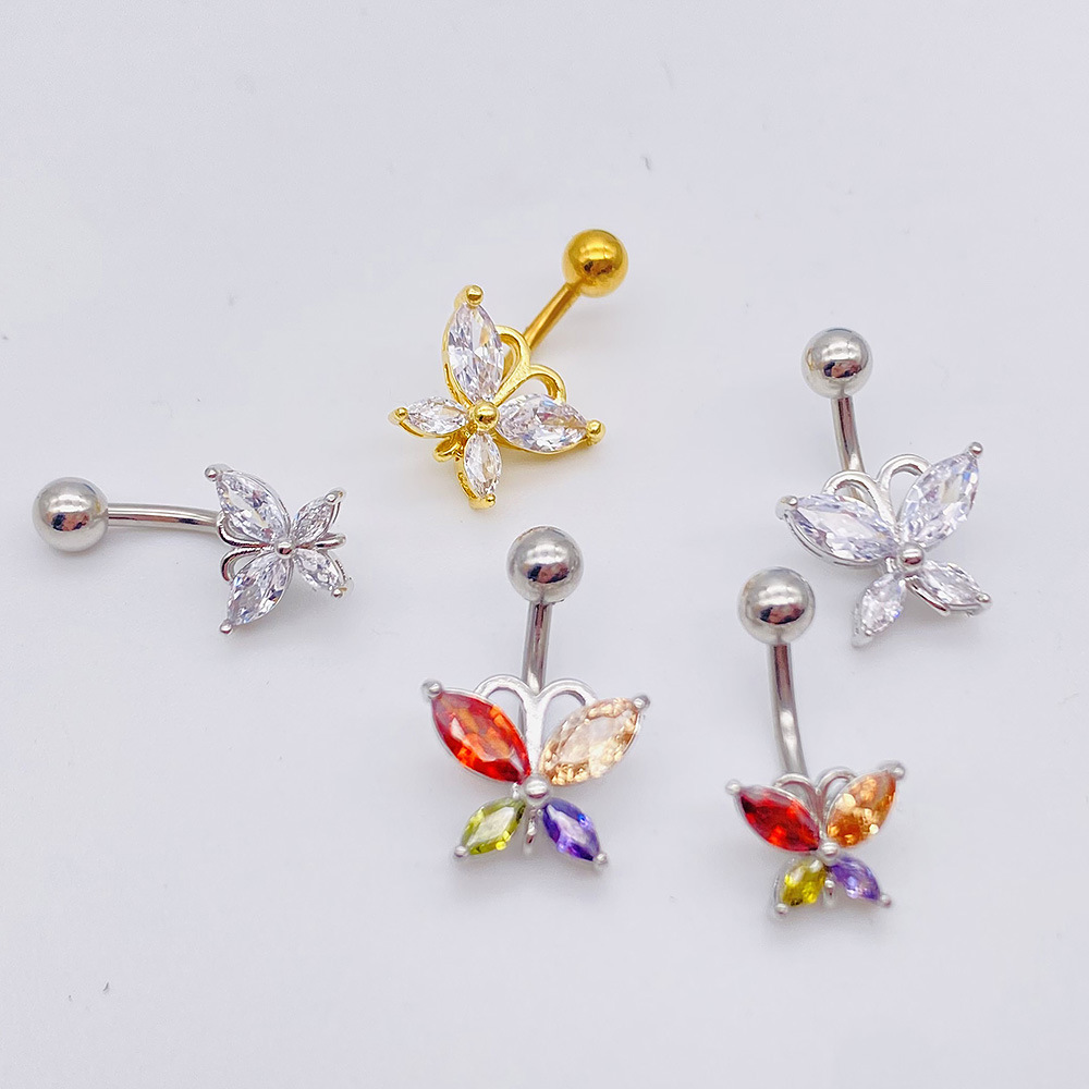 1 Piece Fashion Star Heart Shape Butterfly Stainless Steel Inlay Zircon Belly Ring display picture 3