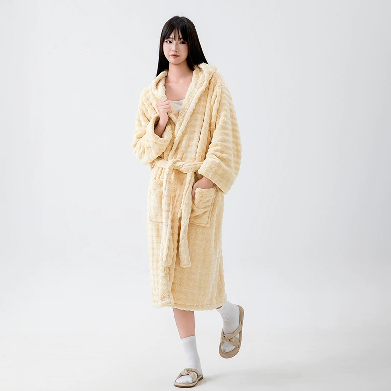 Bathrobe with hood, long-sleeve, keep warm bath towel, increased thickness