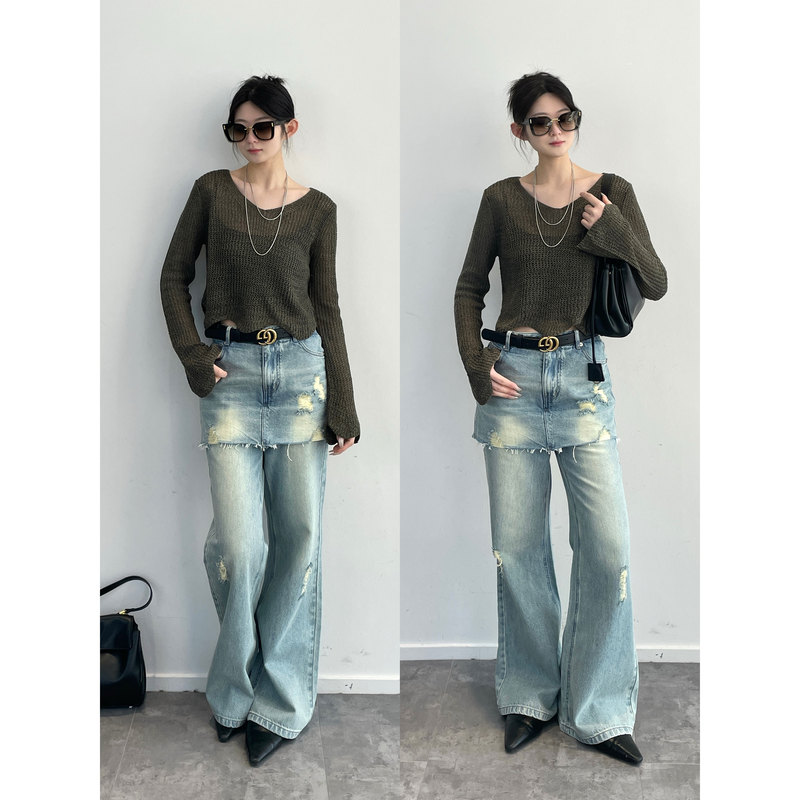 Nanyu Designer Order Lazy Design Short Lace Sleeve Hem Knit Pullover Sweater 2026 Spring Nanyu Designer Order Lazy Design Short Lace Sleeve Hem Knit Pullover Sweater 2026 Spring