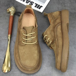 New Genuine Leather Wide-Toe Men's Shoes, Autumn Breathable Casual Retro Leather Shoes, Men's Lace-Up Soft Leather Soft-Soled Versatile Single Shoes, Trendy