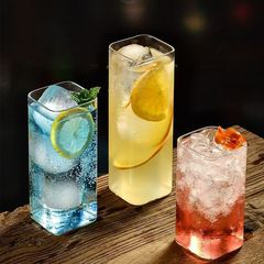 高颜值直身酒吧创意方口玻璃杯果汁杯耐热水杯透明四方奶牛家用