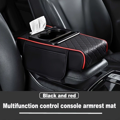 Cross-border multi-functional universal car armrest Armrest box pad - black-and-red-striped-armrest-box-mat