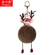 创意款圣诞钥匙扣挂件 圣诞节麋鹿毛球包包驯鹿礼品挂件厂家现货