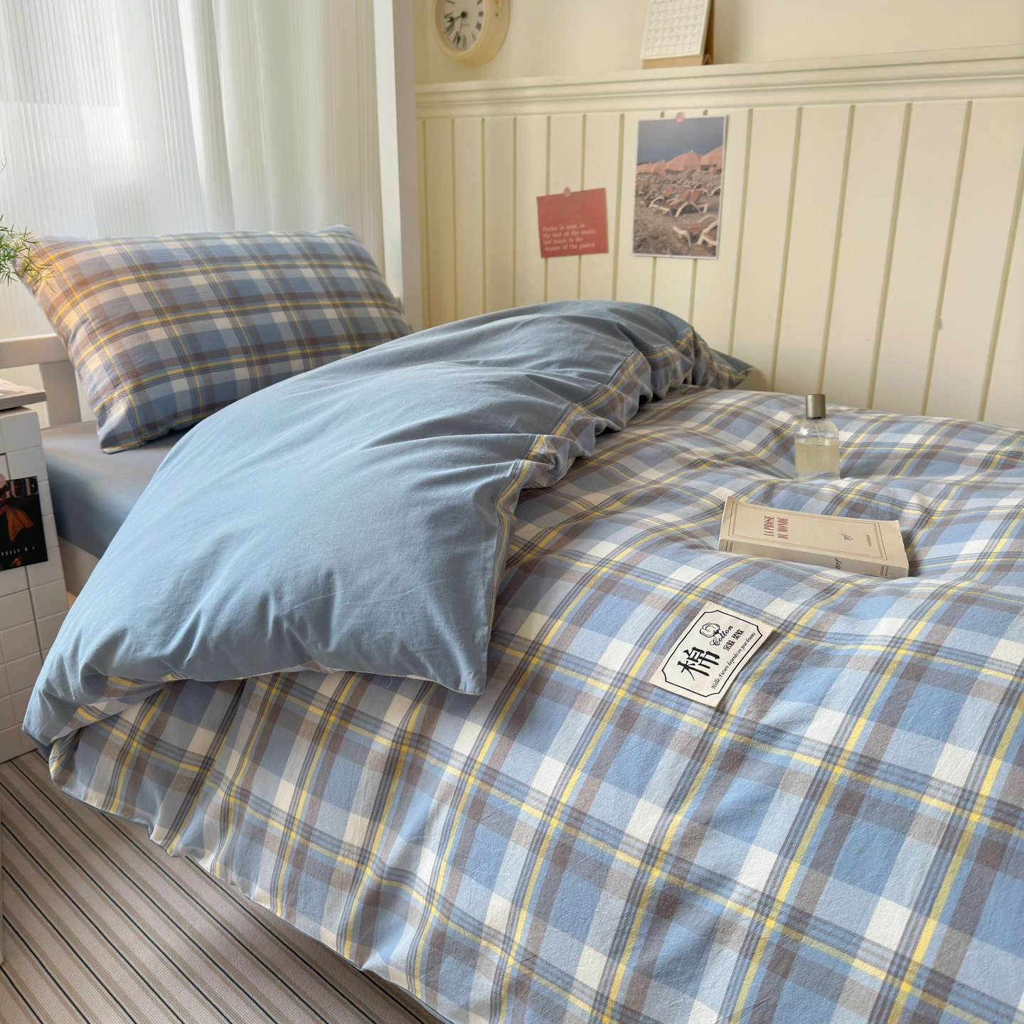 Cama de dormitorio de estudiantes universitarios de algodón de tres piezas, colcha de algodón puro, cama de cama de 90 sábanas