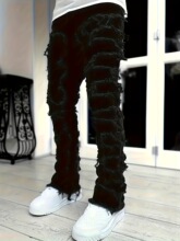 D 66494 Appliqu&eacute; Stretchy Straight Jeans ��������ֱͲ��