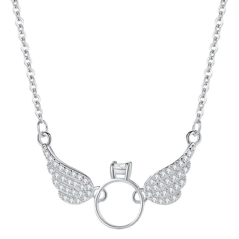 Europea y americana S925 estilo de plata de ley alas de Ángel collar ins nicho diseño diamante incrustado alas collar al por mayor para las mujeres