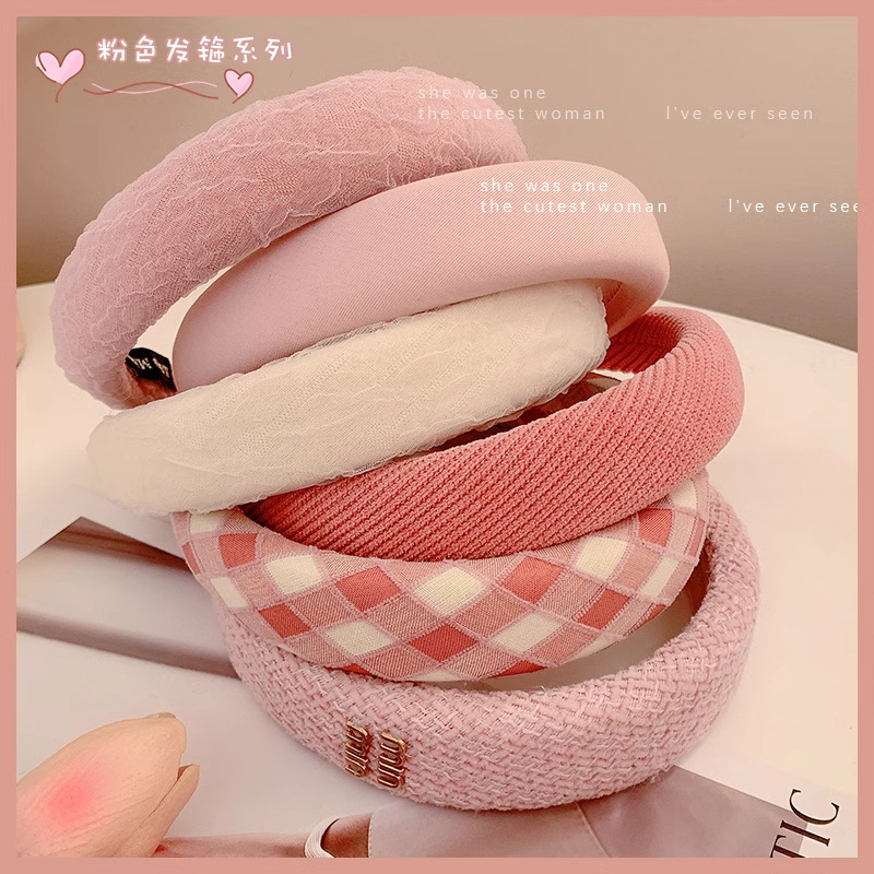 Hermosa y dulce banda de cabello rosa para mujeres, banda de cabello de alta presión craneal, banda de cabello diaria, banda de cabello de niña, tocado de tarjeta de cabello de corazón