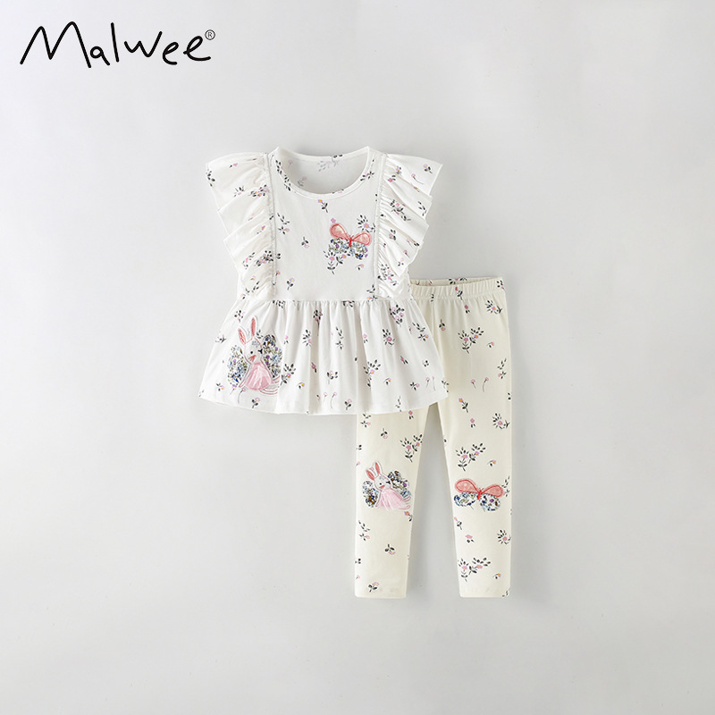 Malwee transfronterizo nuevo traje de niñas verano lindo tela cómoda para la piel europea y americana 3 - 8 años de edad niños dos piezas