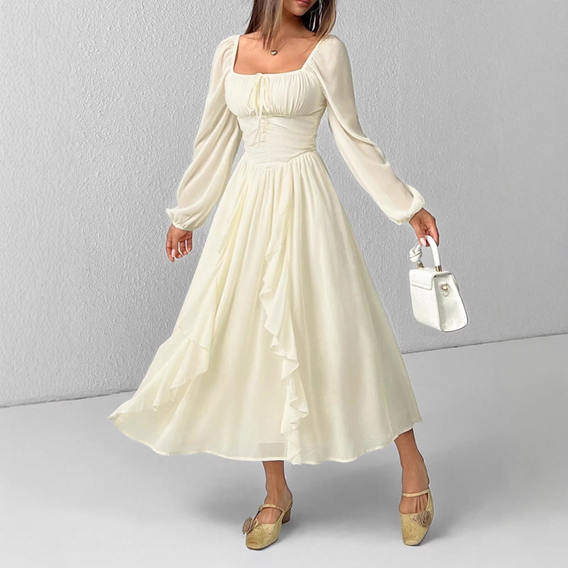 2026 Women's Ruffled Lantern Sleeve Long Sleeve Cute Dress Renaissance Style Homecoming Graduation Gown 2026 Women's Ruffled Lantern Sleeve Long Sleeve Cute Dress Renaissance Style Homecoming Graduation Gown