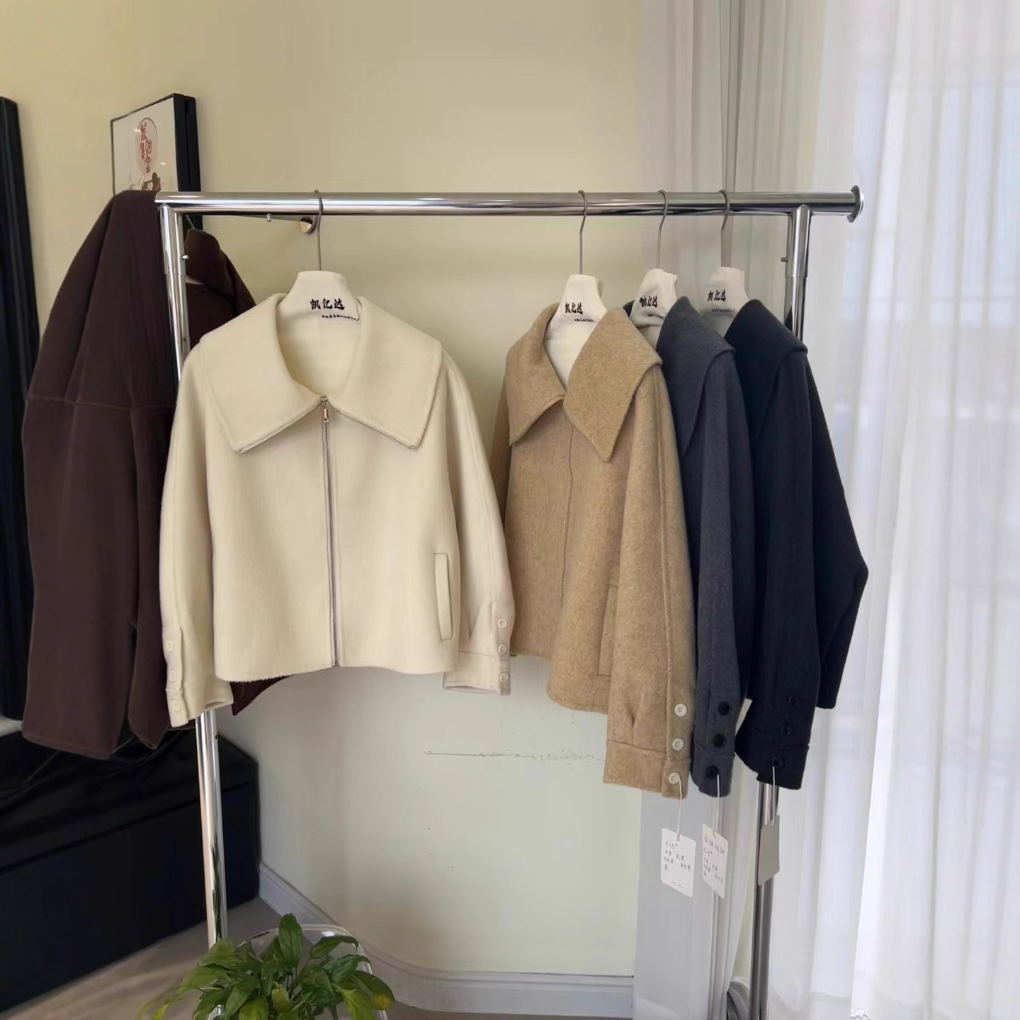 Double-Sided Woolen Coat for Women, Short, Petite, Navy Collar, Loose and Slim, Autumn and Winter Zipper Woolen Coat