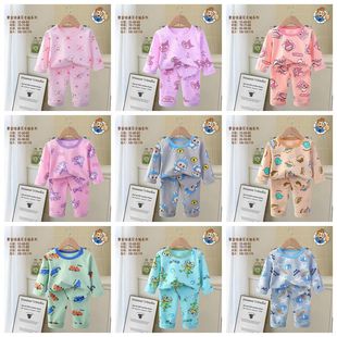 2025 children's clothing children's pajamas cartoon clothing autumn full flower long sleeve trousers boys and girls home clothing set factory direct supply