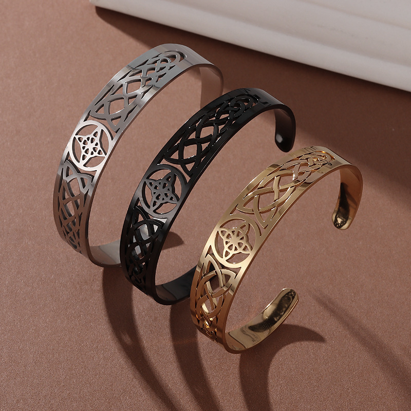 Foreign Trade Jewelry Hot-Selling Stainless Steel Hollow Bracelets European and American Trendy Retro Fashion Open Witch Knot Bracelets Wholesale Foreign Trade Jewelry Hot-Selling Stainless Steel Hollow Bracelets European and American Trendy Retro Fashion Open Witch Knot Bracelets Wholesale