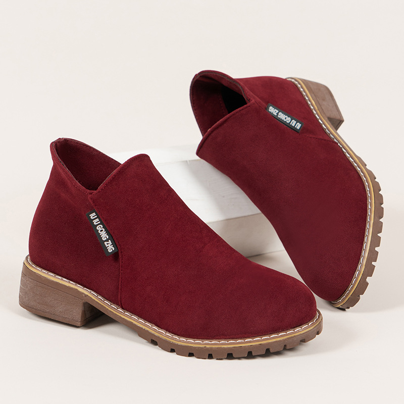 Neue Herbst/Winter-Stiefeletten für Damen im Vintage-Stil mit kurzem Bein, dickem Absatz und flachen Reißverschlüssen an der Seite_voghion.com