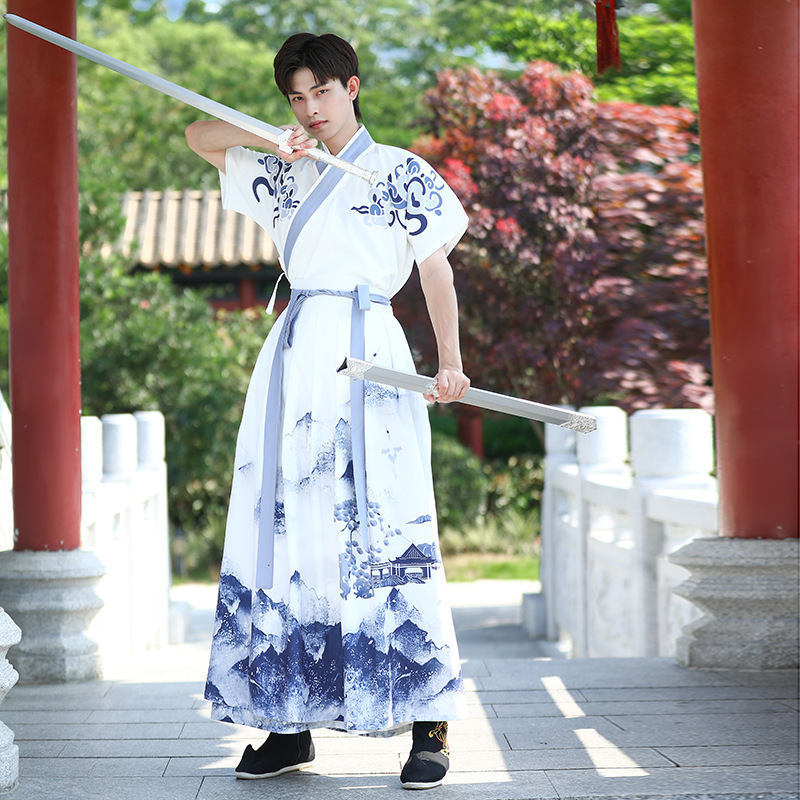 Chinese Style Ancient Costume Hanfu Men's Summer Thin Improved Hanfu Short-sleeved Suit Chivalrous Scholars Guoxue Clothing Tea Clothing Chinese Style Ancient Costume Hanfu Men's Summer Thin Improved Hanfu Short-sleeved Suit Chivalrous Scholars Guoxue Clothing Tea Clothing