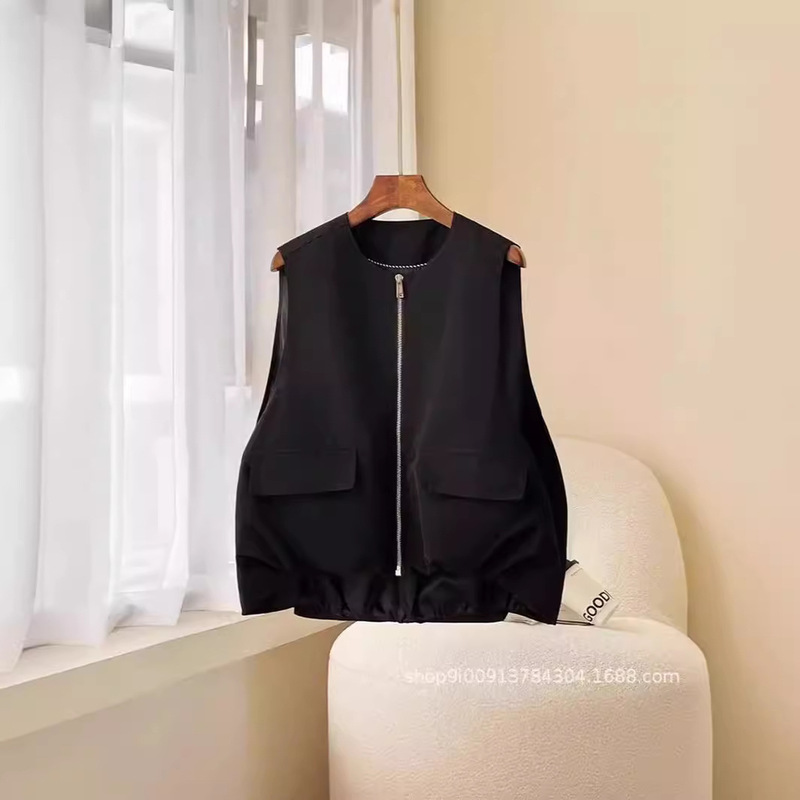 Simple All-match Practical Surprising Imported Shuroute Wrinkle-resistant Non-marking Zipper Vest Jacket