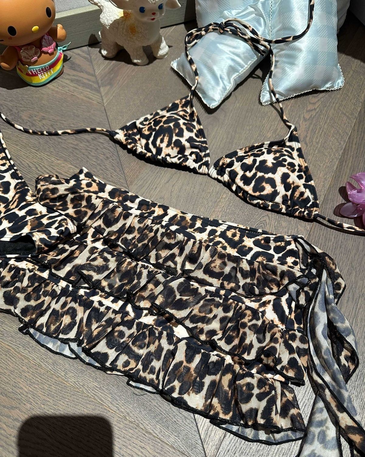 Leopard Print Triangle Bikini Set With Lace And Tummy Control_voghion.com